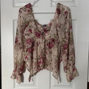 SO Pink and Cream Floral Blouse